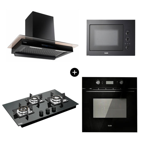 Built-In-Oven 661 Touch MR+Turbo (BO-661MRT) + Built-in-Microwave 25L - 676 (MO-676) + Built in Hob 1073 SQ HT DB Mini TR (BH1073SQHTMTR) + Cooker Hood 6062 BL BLDC AC 90cm 1400 (CH6062BLDCAC90)