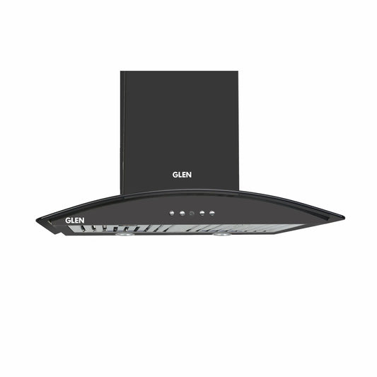 Electric Kitchen Chimney, Curved Glass SS Baffle filters 60cm 1100 mB3/h - Black (6071 IN BLK)