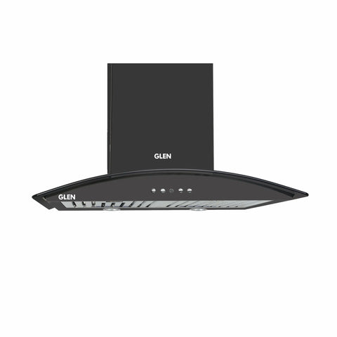 Electric Kitchen Chimney, Curved Glass SS Baffle filters 60cm 1100 mB3/h - Black (6071 IN BLK)