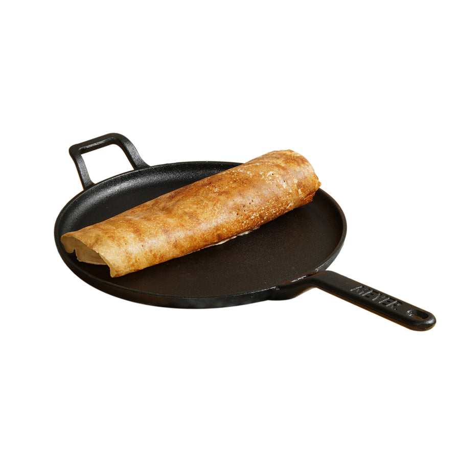Meyer Pre-Seasoned Cast Iron Flat Dosa Tawa, (24cm/28cm), Black