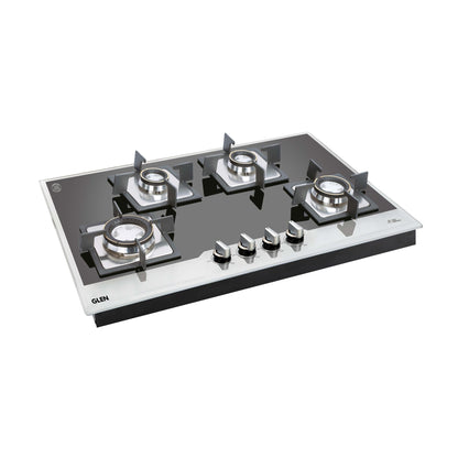 4 Burner Glass Hob Top with Double Ring Forged Brass Burner Auto Ignition (1074 SQ HT BW)