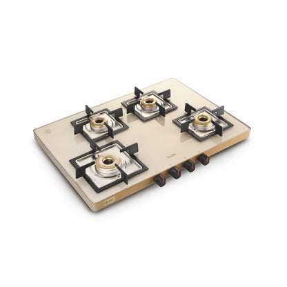 4 Burner Ultra Slim Apricot Glass Gas Stove 1 High Flame 3 Forged Brass Burner - Manual / Auto Ignition (1047 US)