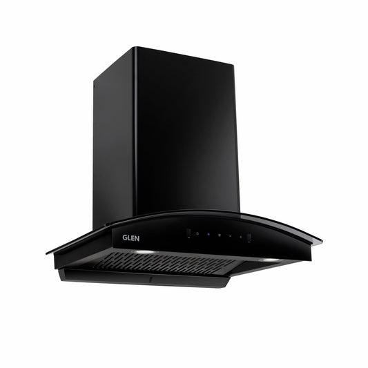 Auto Clean Chimney Curved Glass Filterless with Motion Sensor, 60/76/90cm 1200 mB3/h -Black (6080 BL MS AC)