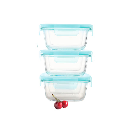 KAIROS Glass Trio Lunch Box With Bag 3 Containers (320 ml)| Leak-proof Borosilicate glass containers | For office and school