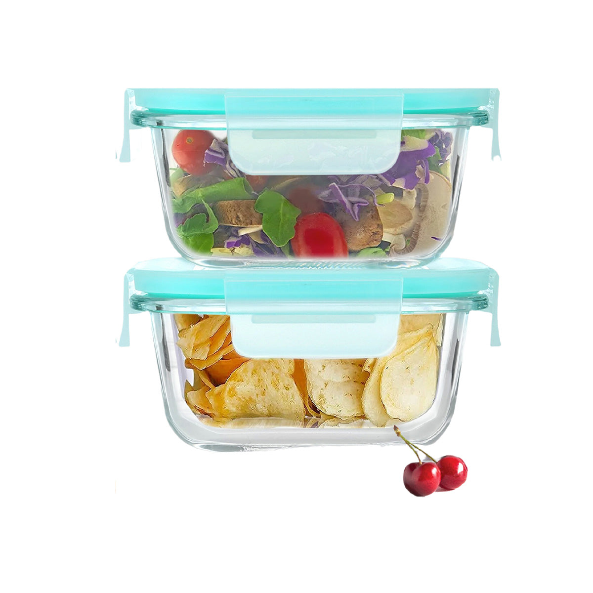 KAIROS Glass Bento Lunch Box with Two Compartments and Travel Bag (320 ml) | Ideal for Office & Kids | Perfect for Meal prep