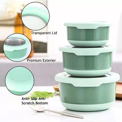 KAIROS Space Saver Container Set of 3 (1200 ml +730 ml +420 ml)| Premium Airtight Stainless Steel Container Set | Containers for schools & offices