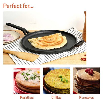 Meyer Pre-Seasoned Cast Iron 2pcs Set (20cm Frypan/Skillet + 28cm Flat Dosa Tawa)