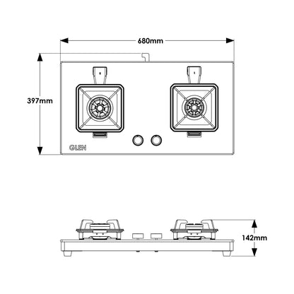 GLEN 2 Burner Swift Glass Gas Stove with Multi Ring Forged Brass Burners (CT1022GTBLSWIFT)