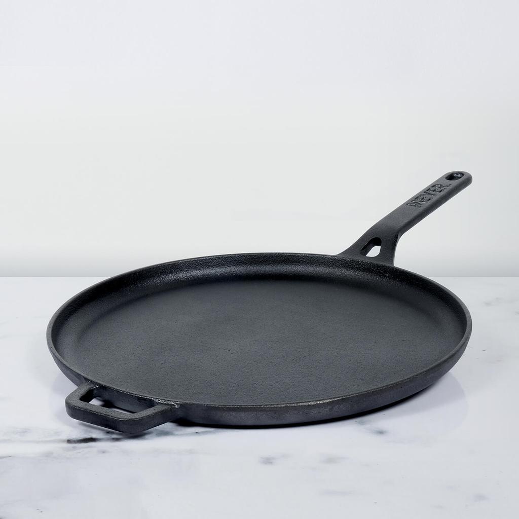 Meyer Pre-Seasoned Cast Iron Flat Dosa Tawa, (24cm/28cm), Black