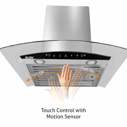 Auto Clean Chimney Curved Glass Baffle Filters with Motion Sensor 60/90cm 1200 mB3/h - Silver (6063 SS)