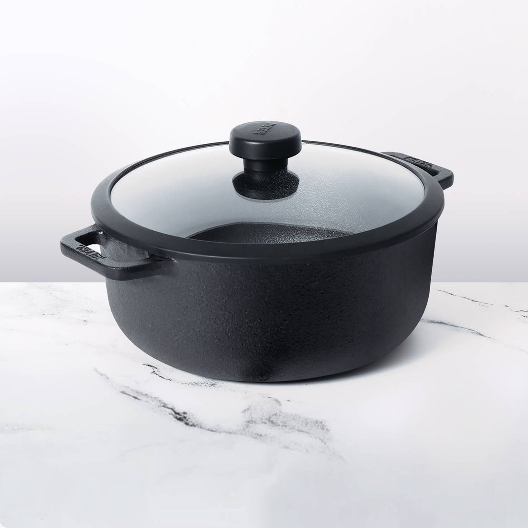 Meyer Pre-Seasoned Cast Iron Dutch Oven/Sauteuse with Glass Lid, (Multiple Sizes)