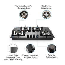 4 Burner Glass Gas Hob Top Triple Ring Burners Double Ring Forged Brass Burner Auto Ignition (1074SQHT2TR)