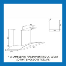 Kitchen Chimney Curved Glass, Push Buttons Baffle filter 60cm 1000 m3/h -Silver (6023 SX)