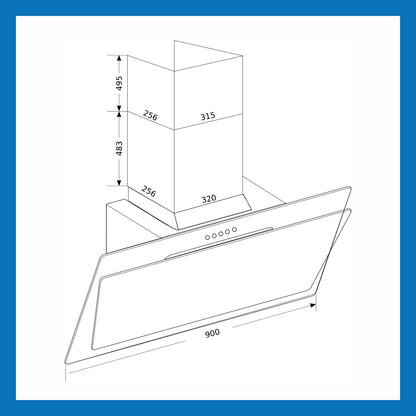 Kitchen Chimney Vertical Glass with Push Buttons 90cm 1000 m3/h- Black (6079 PB)