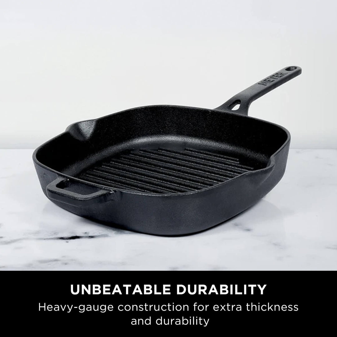 Meyer Pre-Seasoned Cast Iron 2 pcs Set (25cm Grillpan + 20cm Frypan/Skillet)