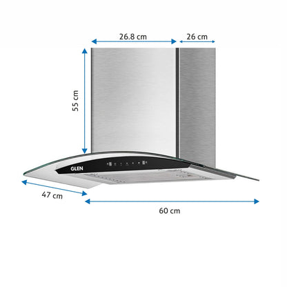 Auto Clean Chimney Curved Glass Baffle Filters with Motion Sensor 60/90cm 1200 mB3/h - Silver (6063 SS)