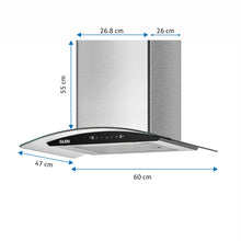 Auto Clean Chimney Curved Glass Baffle Filters with Motion Sensor 60/90cm 1200 mB3/h - Silver (6063 SS)