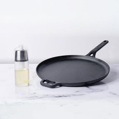 Meyer 2pcs Set - 28cm Cast Iron Flat Tawa + Oil Sprayer