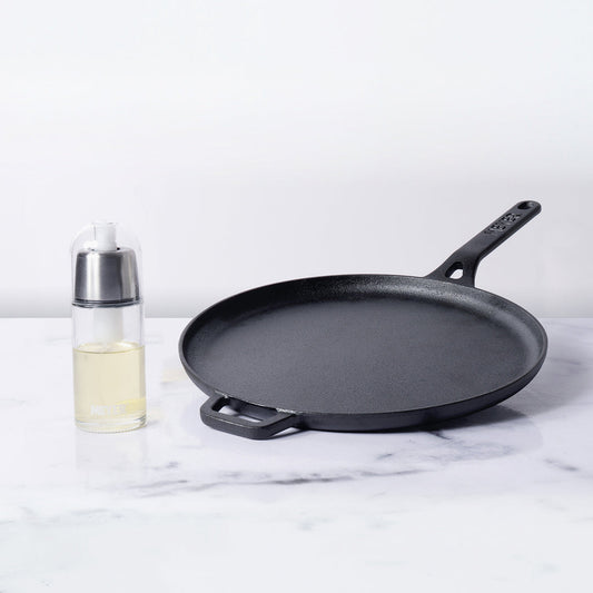 Meyer 2pcs Set - 28cm Cast Iron Flat Tawa + Oil Sprayer