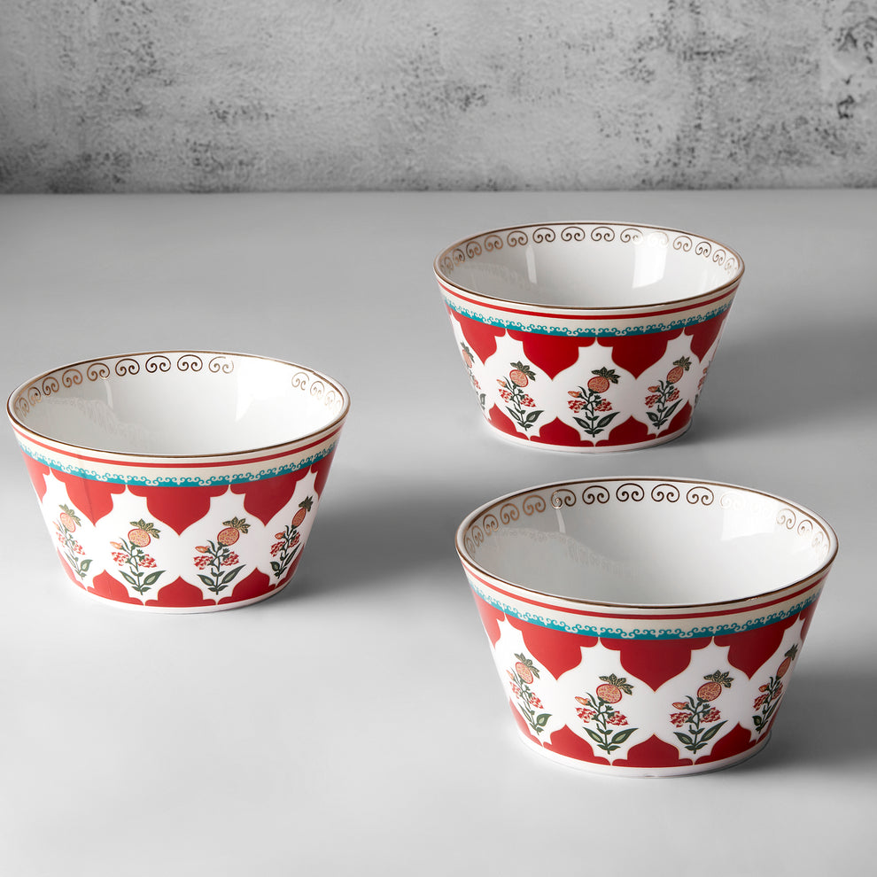 Claycraft India Circus Blushed Orchard Nikko Bowl Set of 3 | 22k Gold Accents (470ml)