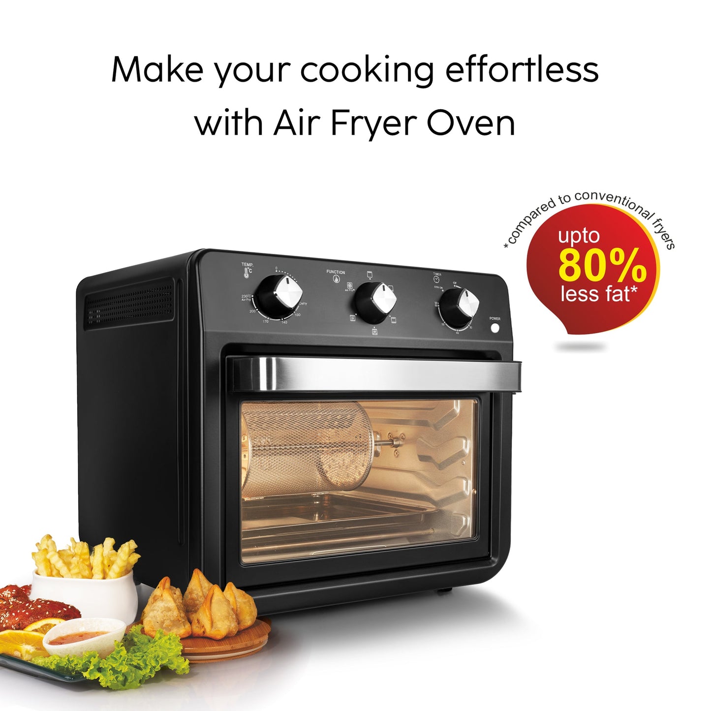 GLEN Air Fryer Oven 25 Litre Time and Temperature Control, 1800W - Black (3050 AFO)