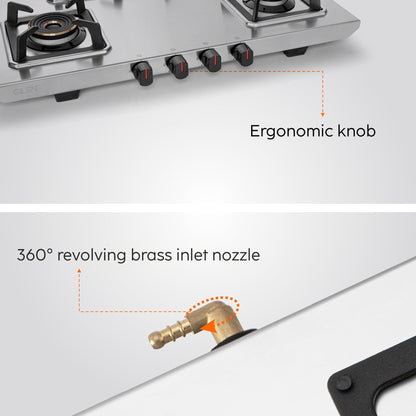 GLEN 4 Burner Ultra Tuff Stainless Steel Gas Stove with Multi Ring Forged Brass Burner & Drip trays (CT1054UTDTSS)