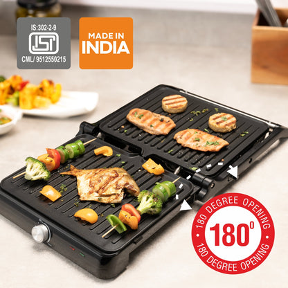 GLEN Electric Contact Grill & Sandwich Maker with 180-degree opening, Non-Stick Plates, 2000w - (SA3031INCG)