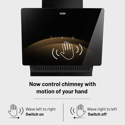 GLEN Auto Clean Glass Filter less Kitchen Chimney, Motion Sensor control with Digital Display 60/75/90cm 1400 m3/h - Black (CH6075AC)