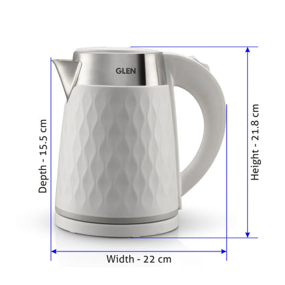 Electric Kettle 1.8 Litre Plastic Clad Stainless Steel, 360B0 Rotation Base, Auto Shutoff, 1500 W - White (9005)
