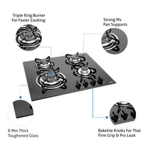 4 Burner Built in Glass Hob Triple Ring Burner European Sealed Burners Auto Ignition (1065 TRG)