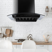 Auto Clean Curved Glass Filter less Kitchen Chimney with Motion Sensor 60/76/90cm, 1200 m3/h (6058 BL Auto Clean)