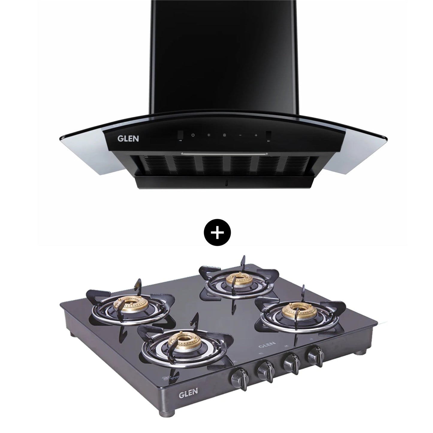 4 Burner Gas Stove Brass Burner (1043 GT) + Auto Clean Chimney with Motion Sensor 60cm 1200 m3h (6058 BL AC)