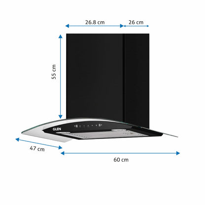 Auto Clean Chimney Curved Glass Baffle Filters with Motion Sensor 60/90cm 1200 mB3/h - Black (6063 BL)