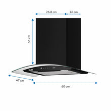 Auto Clean Chimney Curved Glass Baffle Filters with Motion Sensor 60/90cm 1200 mB3/h - Black (6063 BL)