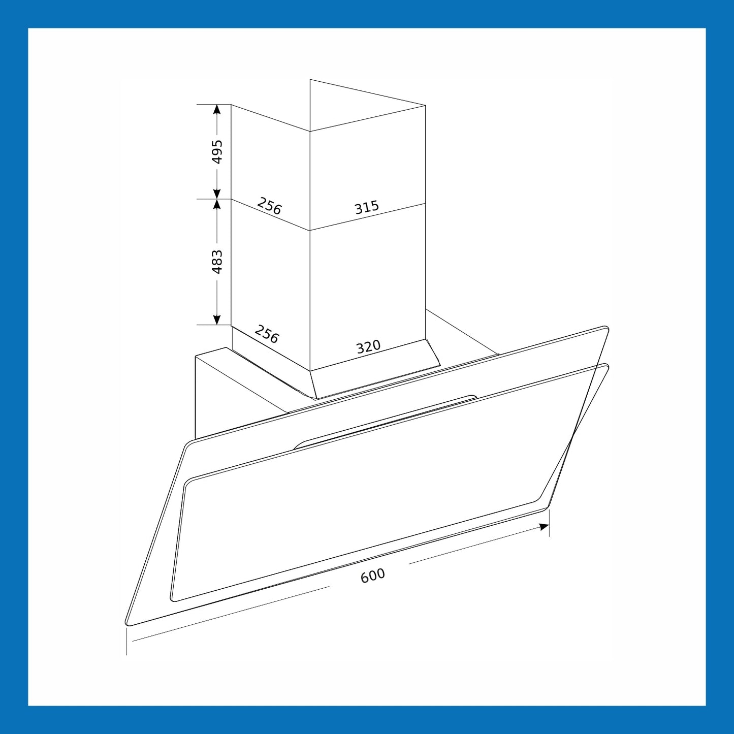 Electric Chimney Vertical Glass Touch Sensor, Baffle filters 60cm 1250 m3/h- Black (6079 TS)