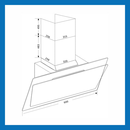 Electric Chimney Vertical Glass Touch Sensor, Baffle filters 60cm 1250 m3/h- Black (6079 TS)