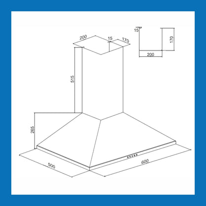 Wall Mounted Pyramid Kitchen Chimney 60cm 1250 m3/hr Suction Power - CH6064X6X1000BFLTW