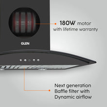 Electric Kitchen Chimney, Curved Glass SS Baffle filters 60cm 1100 mB3/h - Black (6071 IN BLK)