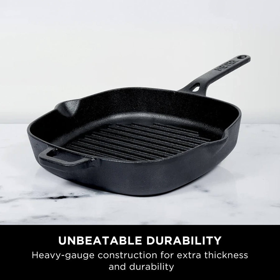 Meyer Pre-Seasoned Cast Iron 2 Piece Cookware Set (25cm Grill Pan + 26cm Frypan)