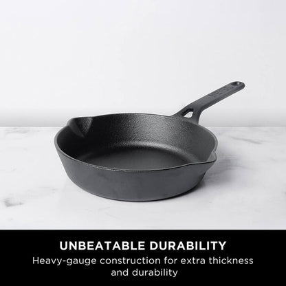 Meyer Pre-Seasoned Cast Iron 3 Piece Cookware Set - 28cm Flat Dosa Tawa + 20cm Frypan + 26cm Curved Roti Tawa