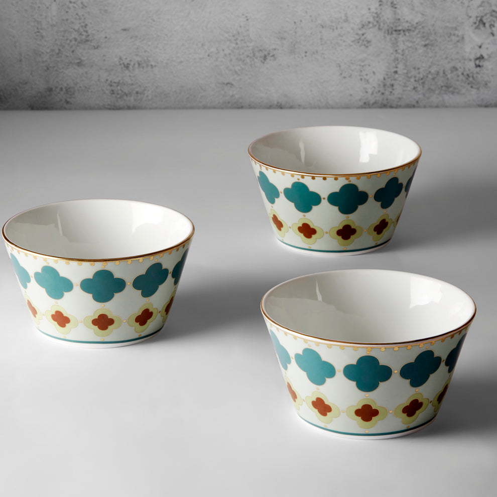 Claycraft India Circus Grandeur Green Nikko Bowl Set of 3 | 22K Gold Accents (470ml)