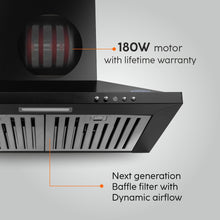 Electric Kitchen Chimney, Pyramid Shape SS Baffle filters 60cm 1100 mB3/h - Black (6050 IN BLK)