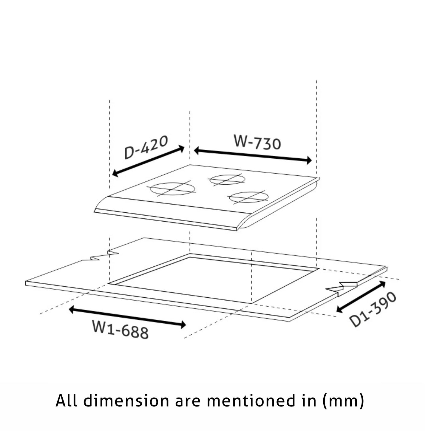Glen 3 Burner Black Glass Hob Top 73