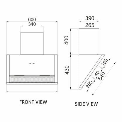 Auto Clean Glass Filterless Chimney with Motion Sensor 1200 m3/h 60/75/90cm (6072SXAC)