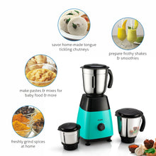 Mixer Grinder 500W with 3 Stainless Steel Liquidiser, Grinder and Chutney Jars - Black & Green (4023)