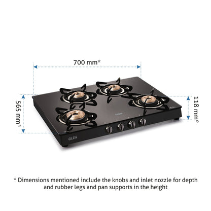Glen 4 Burner LPG Stove 1044GTBB Black