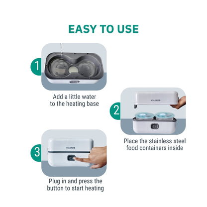 KAIROS WarmTiffin Duo Electric Lunch Box with Dual Containers (2× 500 ml) | Portable & Leakproof Food Warmer