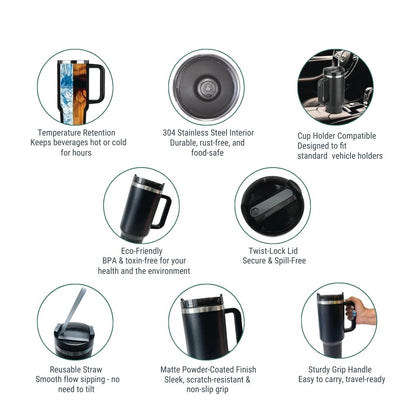 KAIROS Sip Grip 1200 ml -Stainless Steel Flask with Straw and Handle | Premium thermos Flask | Sturdy Grip Handle & Cup Holder Compatible