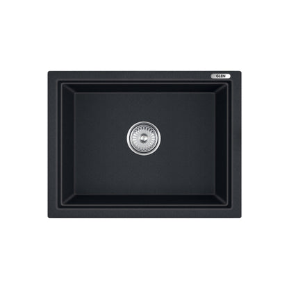 GLEN Premium Quartz Sink for Kitchen (KS-QZ24188SB)  | Single Bowl 24x18x8 inches | Noiseless, Heat Resistant & Anti-Bacterial | Drain Pipe & Coupling Included