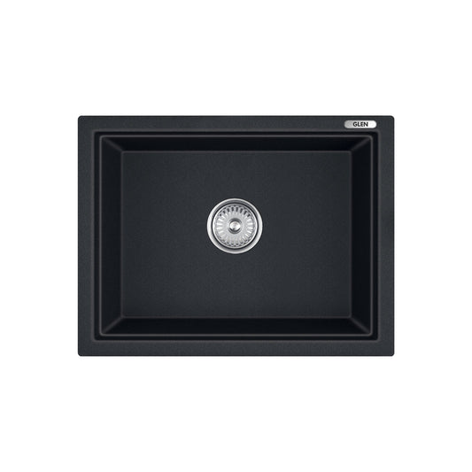 GLEN Premium Quartz Sink for Kitchen (KS-QZ24188SB)  | Single Bowl 24x18x8 inches | Noiseless, Heat Resistant & Anti-Bacterial | Drain Pipe & Coupling Included